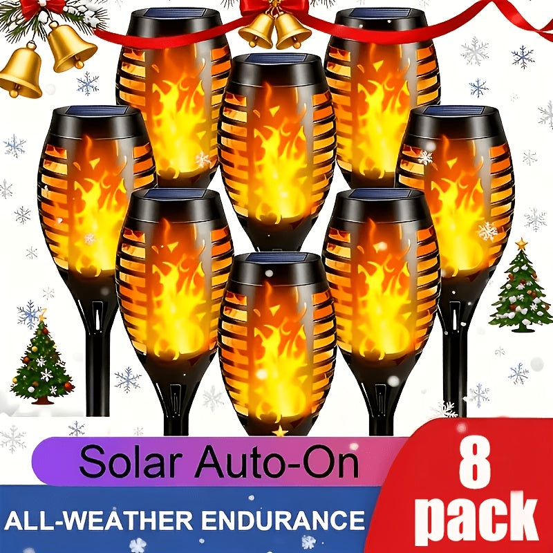 8pcs Outdoor Warm Light Solar Torch Light, Solar Light Waterproof, LED Flashlight for Outdoor Decoration, Perfect for Outdoor Decor Courtyard Garden, IP44 Waterproof Courtyard Lighting Light, Light Sensor Control Outdoor