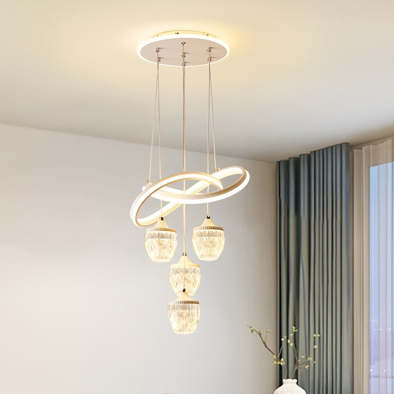 LED indoor pendant light 4 pineapple-shaped balls 3-color temperature adjustable color temperature lighting fixture, suitable for kitchen, dining room