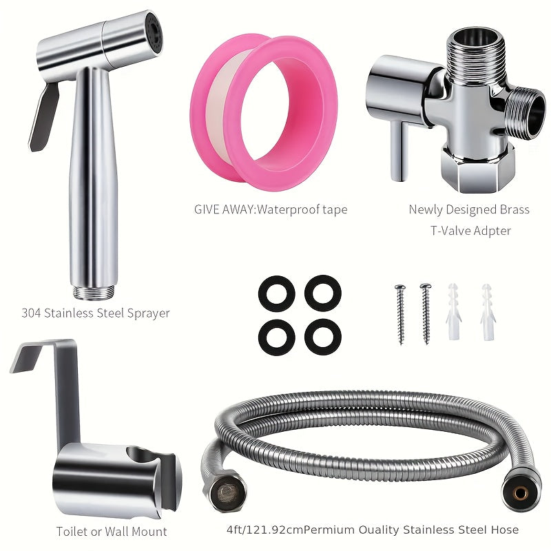 Wall Mount Handheld Bidet Sprayer Set - Includes Sprayer, Holder, Teflon Tape & Flexible Extension Hose. Quick Fit for Toilet, Bathroom & Sink; Ideal for Home Cleaning, Garden Care & Pet Washing