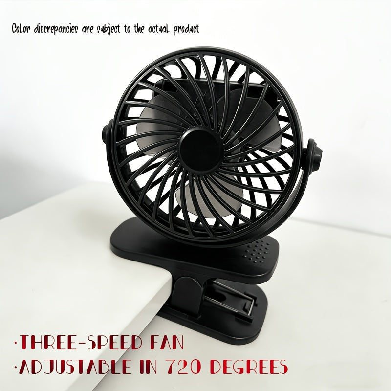720° Adjustable USB Clip On Mini Fan, Compact & Portable, Perfect for Outdoor Activities & Daily Use