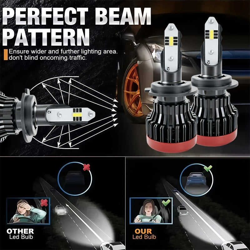 2-Pack Car LED Headlights H1 H3 H4 H7 H11 9005 Auto Light High/Low Beam LED Car Headlights, Plug-and-Play, Integrated High/Low Beam, Brightness Enhanced, CANBUS Compatible, No Battery Included