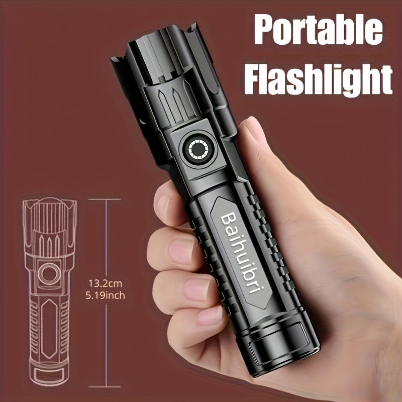 High Brightness Zoomable Flashlight, Built-in Rechargeable Lithium Battery, Portable Adjustable Focus Torch, Compact & Powerful for Camping Emergency Use