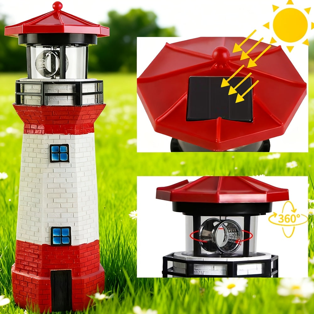 olar Lighthouse Garden Outdoor Statue, IP44 Waterproof, Solar Outdoor Light, Automatically Rotating Solar Light, Suitable for Garden, Courtyard, Patio, Ground, Christmas Furniture Decoration, Halloween Decoration, Tabletop Decoration