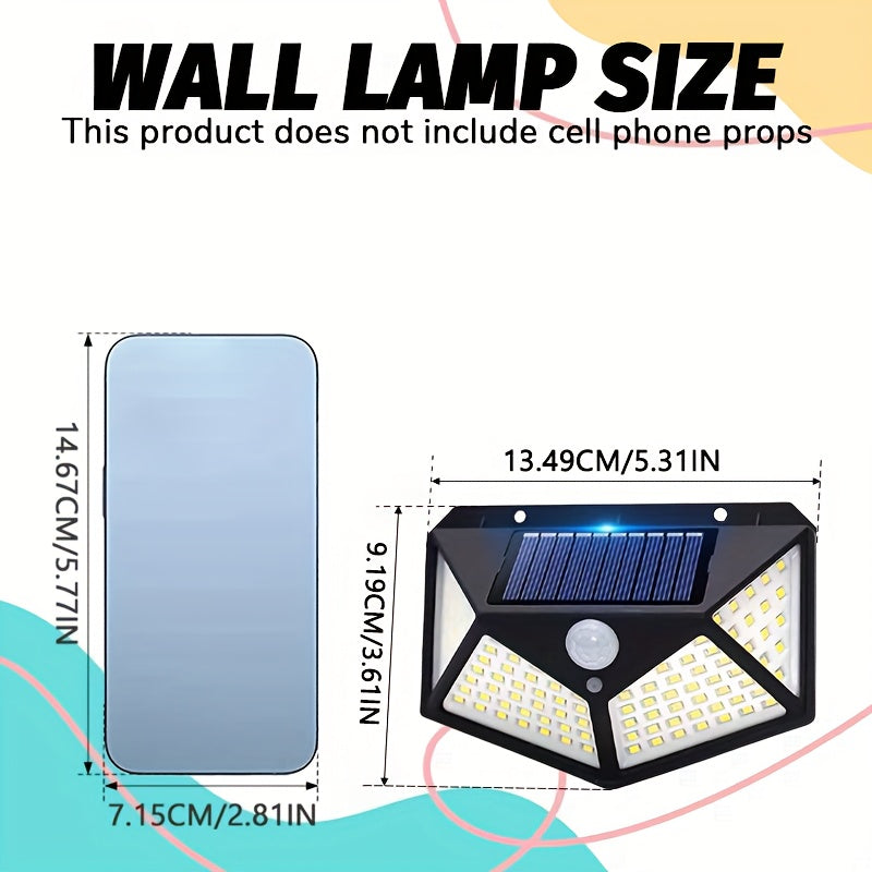 1 Pack High Brightness 100LED Motion Detection Street Light, Solar Charging Emergency Lighting, 3 Modes Outdoor Multifunctional Garden Light, Portable Wall Light, Perfect for Fences, Villas, Balconies, Pathways, Wide Area High Brightness Floodlight