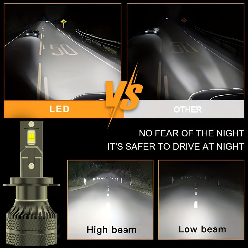2-Pack H7 LED Headlight Bulbs, Super Bright 6500K White Light, 24750 Lumens, Compatible with H1, H4, H7, H11, HB3, 9005, HB4, 9006, HIR2, 9012, 600% Brightness Increase, 12 LED Chips, for Motor Vehicles - B0045, No Battery Included