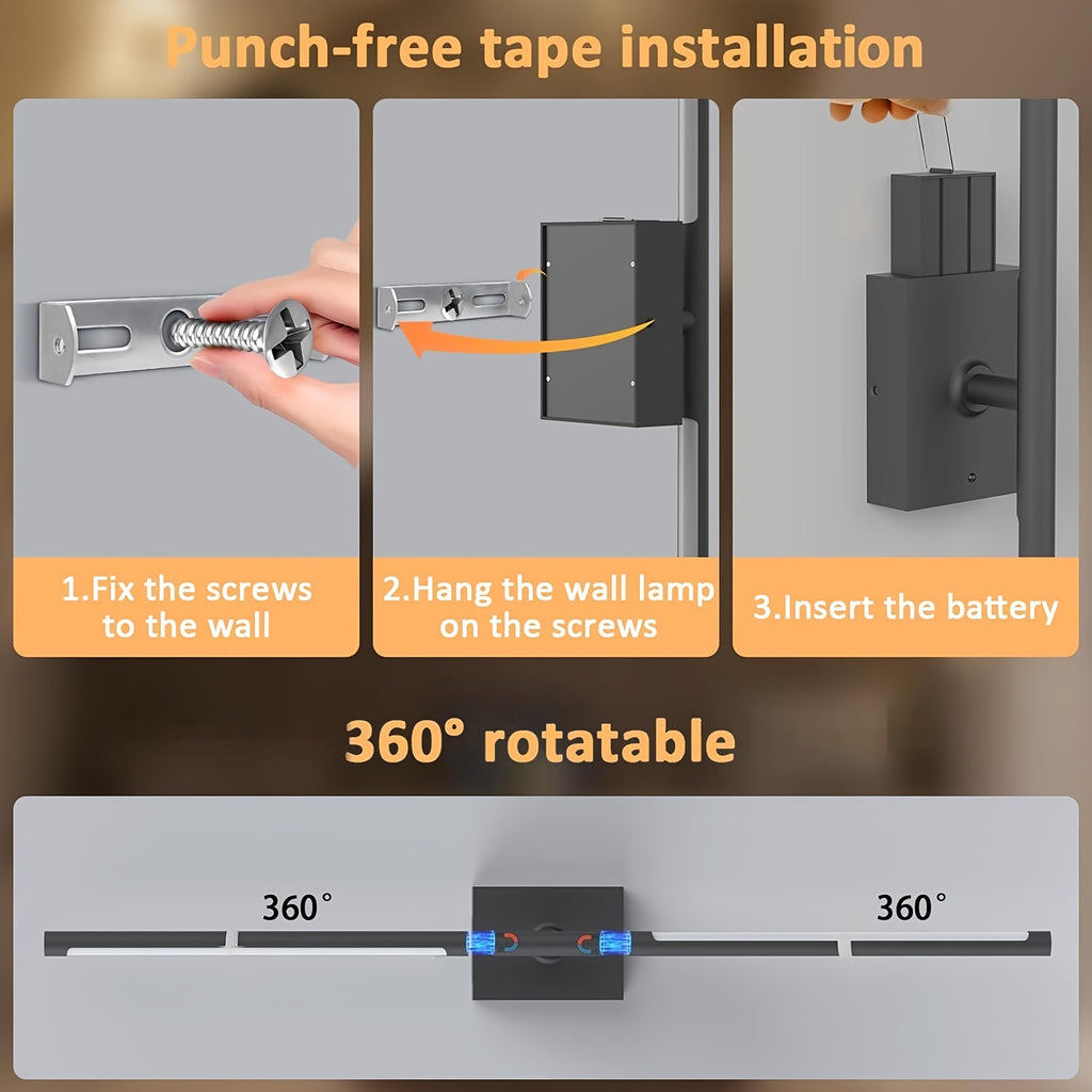 Removable Rechargeable Battery Powered, 31.5-Inch Wireless Wall Light, 360° Adjustable Lighting Angle: Features Include 4 Color Temperatures, Infinite Dimming, Touch and Remote Control Options