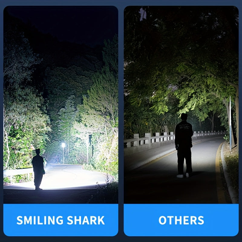 2-Pack Smiling Shark High Lumen LED Flashlights, Rechargeable Handheld Work Light, Super Bright Torch with Portable Clip Spotlight, 3 Lighting Modes, Type-C Fast Charge, for Camping Hiking Emergency SD7115