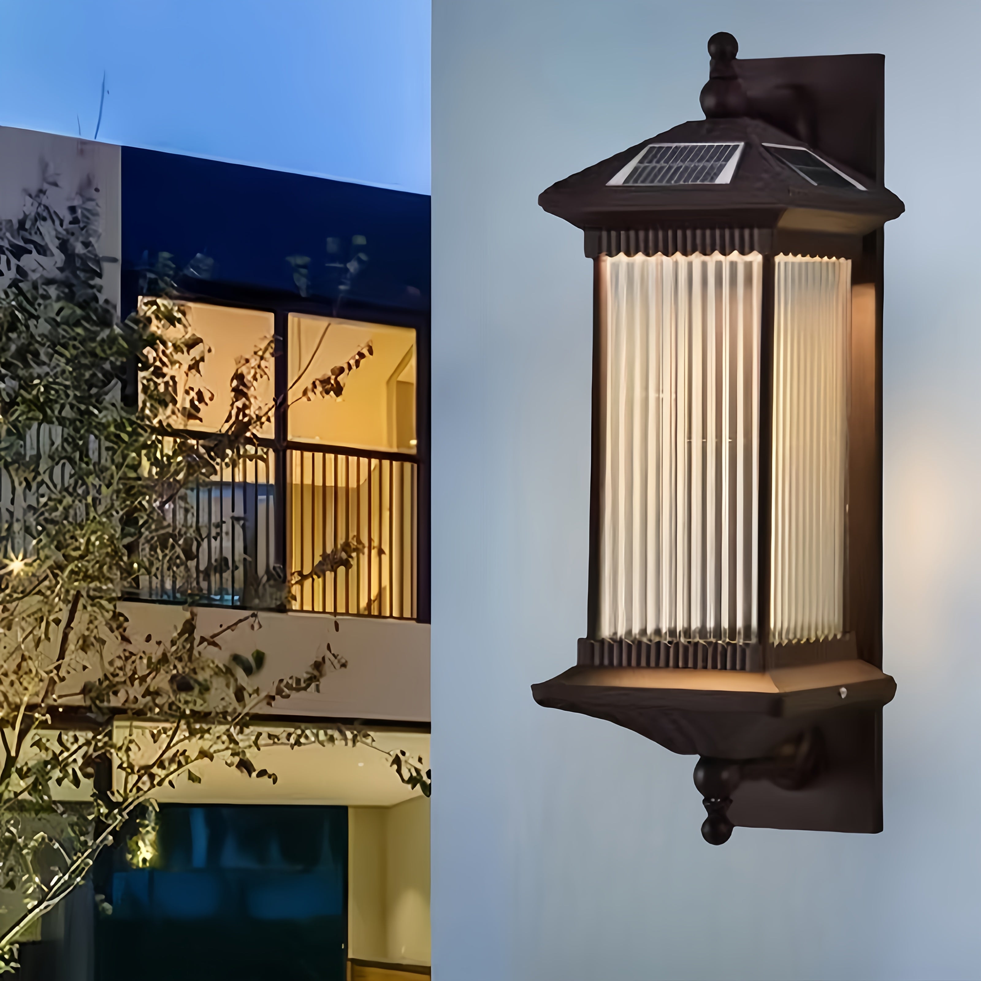 LED Outdoor Solar Wall Light Villa Courtyard Exterior Wall Gate Post Street Light IP45 Aluminum Body Four-Color Dimmable Wall Light (White/Warm Light/Neutral Light/Red Light)