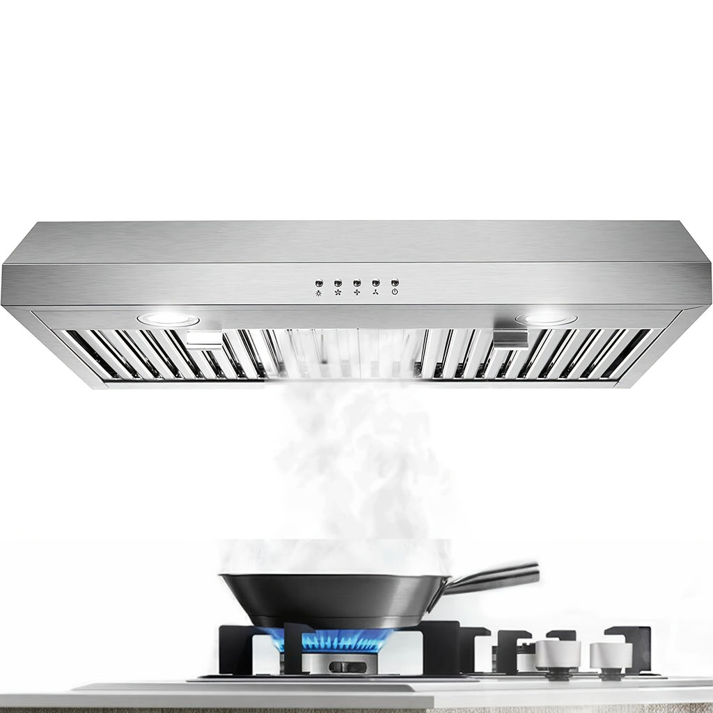 30-Inch Under-Cabinet Chimney, 3 Ventilation Modes, Stainless Steel Chimney, Under-Cabinet Chimney 3-Speed Fan, Kitchen Ventilation Chimney 30-Inch, Baffle Filter, LED Light
