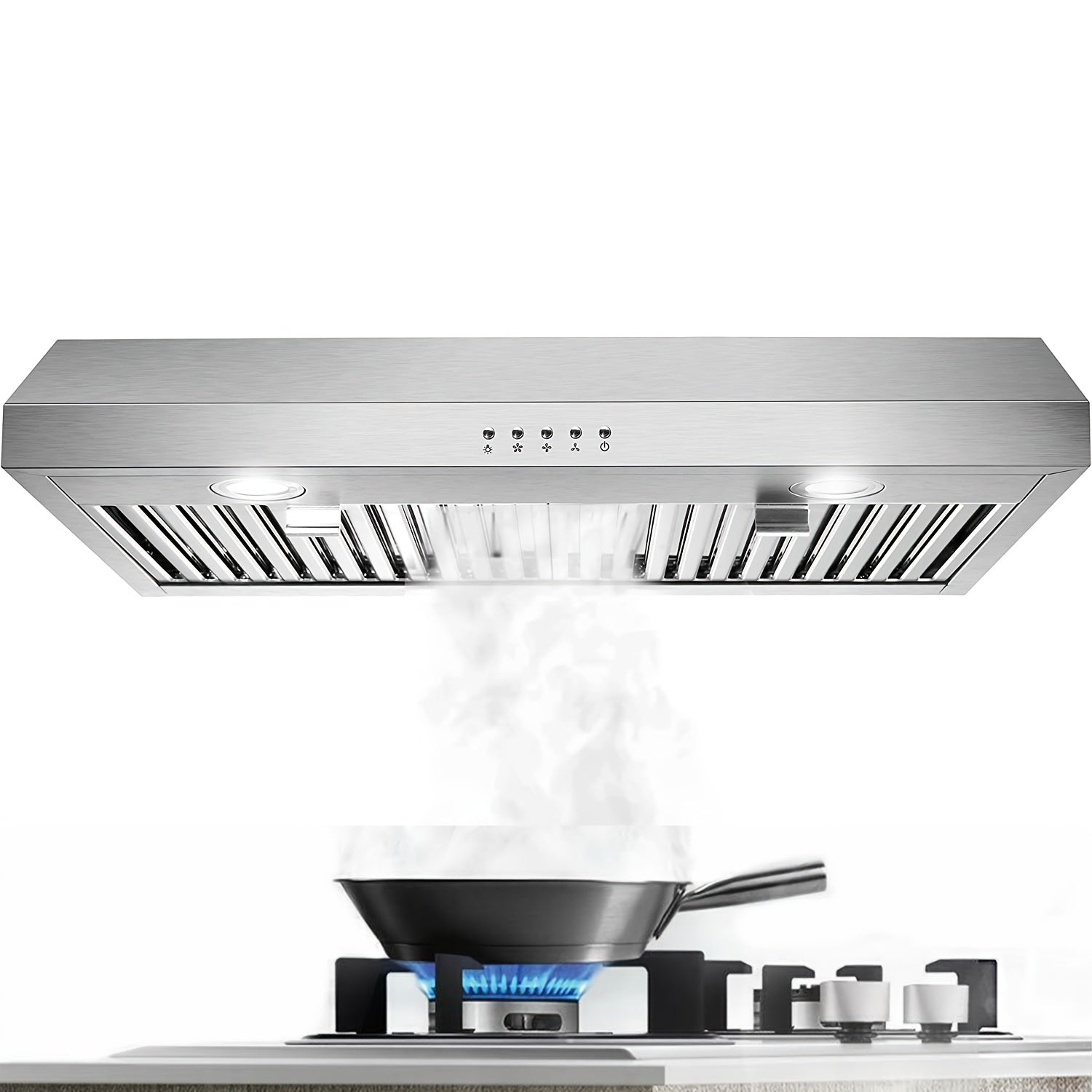 30-Inch Under-Cabinet Chimney, 3 Ventilation Modes, Stainless Steel Chimney, Under-Cabinet Chimney 3-Speed Fan, Kitchen Ventilation Chimney 30-Inch, Baffle Filter, LED Light