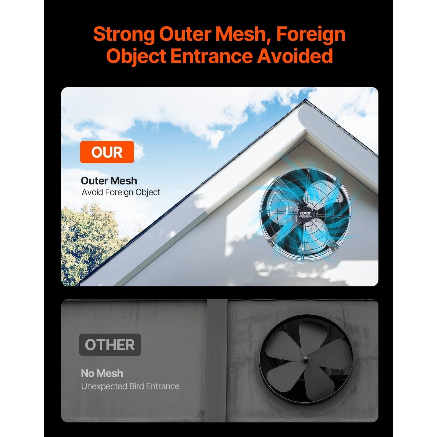 VEVOR 15"/16" Gable Mount Fan, 1300 CFM / 2940 CFM, Adjustable Thermostat Roof Exhaust Fan