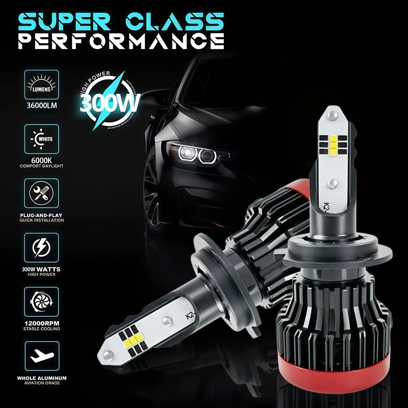 2-Pack Car LED Headlights H1 H3 H4 H7 H11 9005 Auto Light High/Low Beam LED Car Headlights, Plug-and-Play, Integrated High/Low Beam, Brightness Enhanced, CANBUS Compatible, No Battery Included