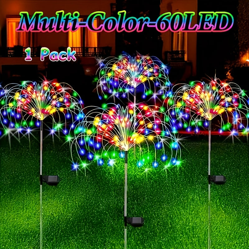 6个装 480LED，4个装 320/240LED，1个装 - 60LED 户外太阳能烟花灯，户外照明草坪灯，花园灯，8种闪烁灯光模式童话灯，适用于庭院、小路、甲板景观照明（多色，暖白）