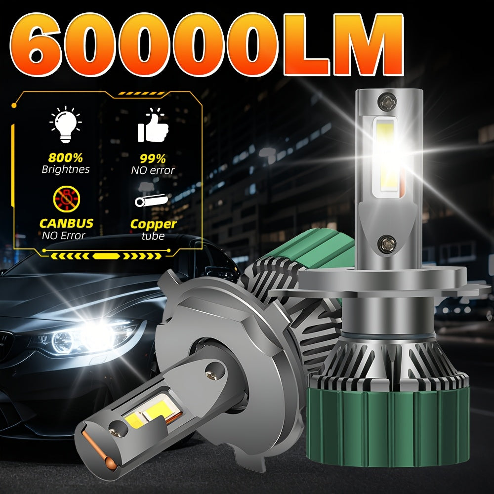 LSLIGHT H4 H7 LED Headlights 2-Pack, High Power, Canbus Compatible, H11 H1 9005 HB3 9006 HB4 Turbo Light, Emits 6000K White Light, Suitable for Cars, Ideal for Fog Lights, No Battery Included