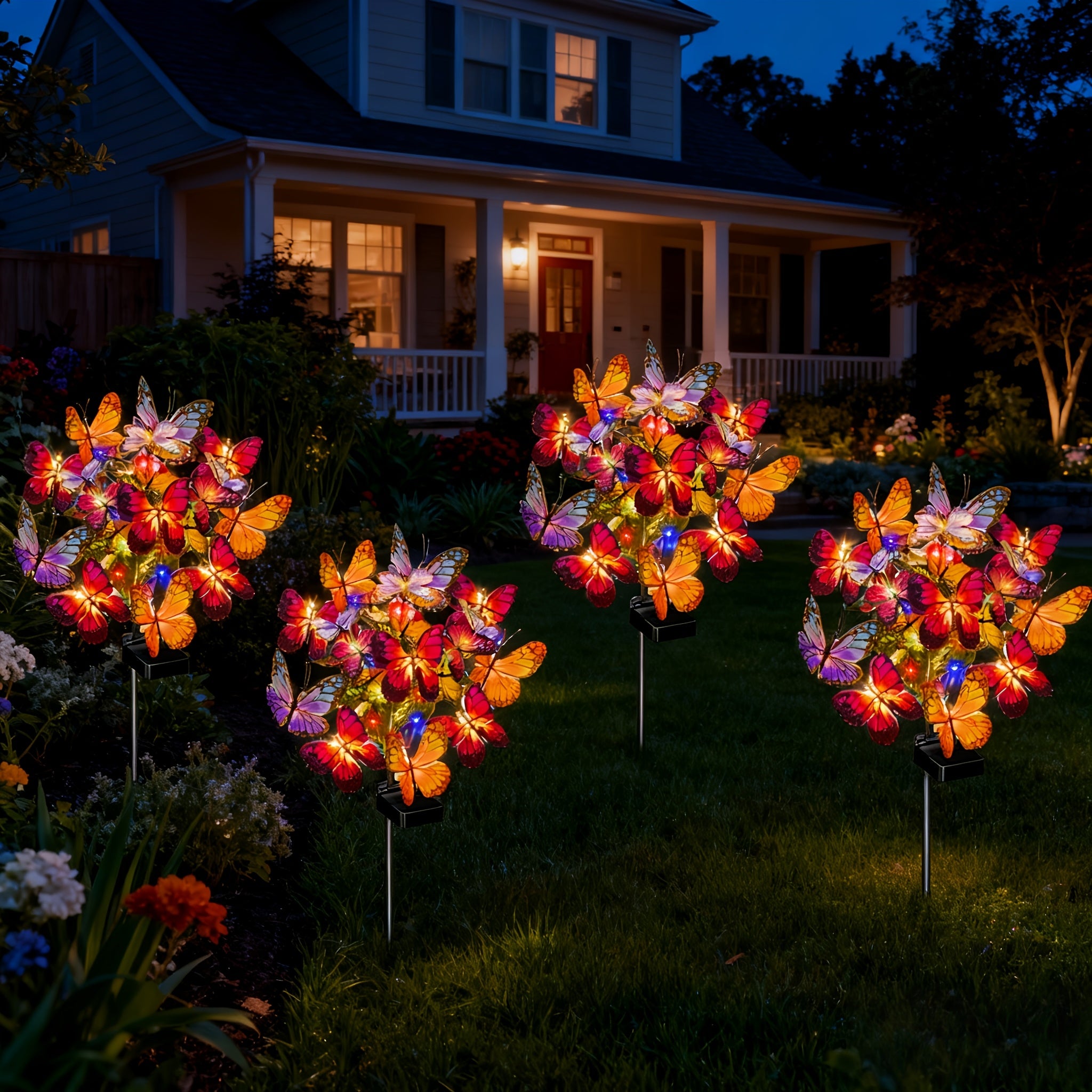 4-Piece Solar Butterfly Courtyard Greenery, Colorful Solar Panel Outdoor Decoration, Suitable for Garden, Lawn, Pool Area, Automatically Lights Up at Night, Ideal Choice for Creating Charming Outdoor Spaces, Lawn Decoration