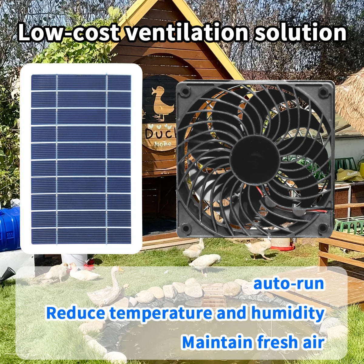 1 Piece Solar Panel + Fan, Solar Powered Electric Fan Without Battery, Detachable Solar Panel, Ideal for RV, Camping, Chicken Coop, Greenhouse, Shed, Pet House and Window Installation