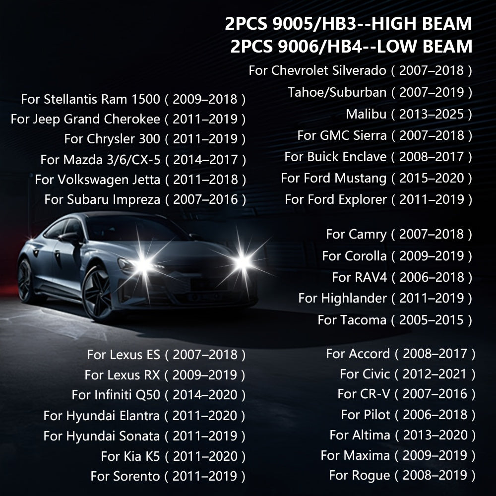 4-Pack, 2Pcs 9005 + 2Pcs H11, H4 Car LED Headlights, H7 LED Bulbs, 120,000 Lumens, Low/High Beam, H1, H4/9003/HB2, H7/H18, H8/H9/H11/H16, 9005/HB3, 9006/HB4, 9012/HIR2, 12V/24V, with External Driver, No Battery Needed