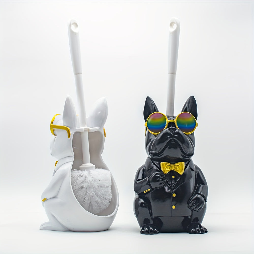 Original Antiqued Copper Dog Sculpture Toilet Brush Holder - Resin Animal Toilet Brush Holder & Compact Plastic Toilet Brush, Bathroom Accessory Set