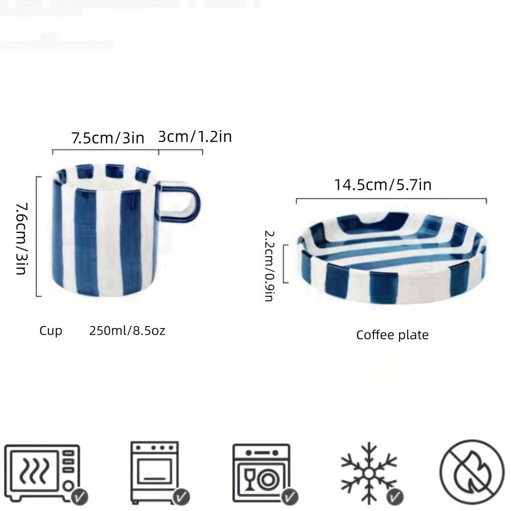 1 Set of Creative Ceramic Coffee Cup & Saucer Set, Breakfast Milk Cup & Afternoon Tea Cup Set with Saucer, Suitable for Home & Office, 250ml / 8.5oz/ Fr: 1 Set de Tasse à café et soucoupe en céramique créative