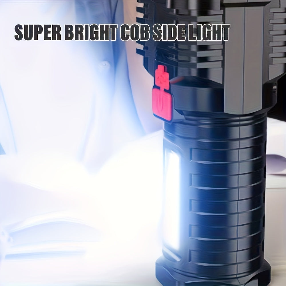 1-Pack High-Brightness Handheld Rechargeable Flashlight, Rechargeable Camping Flashlight, IP44 Outdoor Light with COB Side Light, 4 Lighting Modes, Ideal for Camping, Hiking, Outdoor Activities & Home Emergency Use