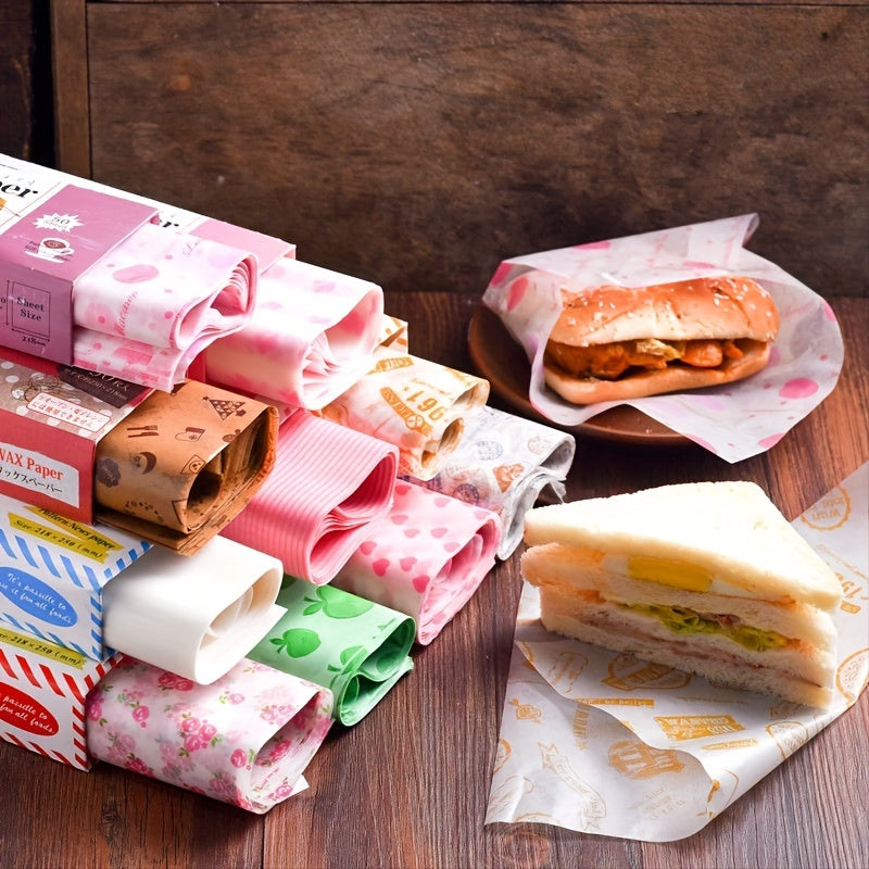 50 Sheets Premium Wax Paper – 9.8" x 8.5" | Food Packaging, Oil-Proof for Sandwiches, Burgers & More | Christmas Kitchen Essential