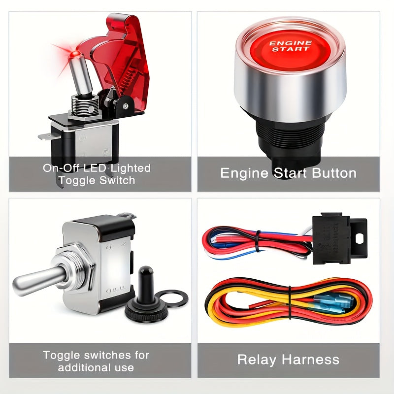 [5-in-1 Engine Start Switch] 12V Rocker Control Panel with Relay Harness LED Light, Multifunctional Car & Boat Modification