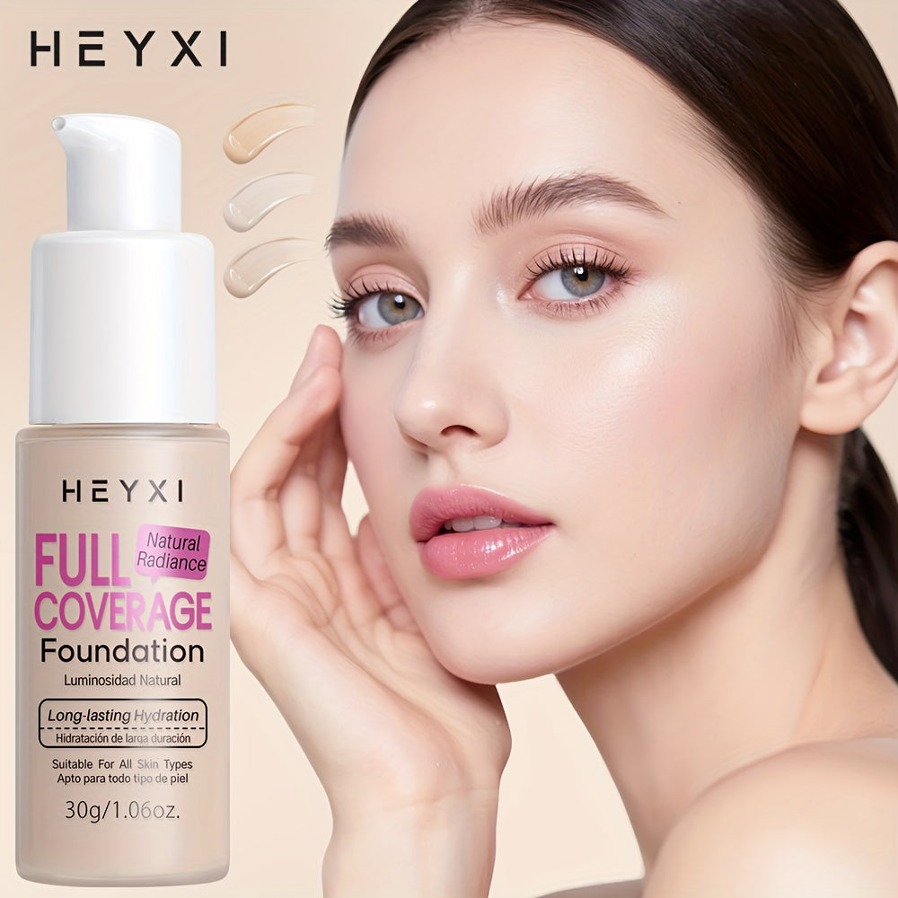 HEYXI 三合一全覆盖粉底液 - 防水、持久、哑光妆效，非常适合遮盖黑眼圈和瑕疵，自然妆感 - 适合所有肤质，美妆必备品 | 自然妆感液体粉底