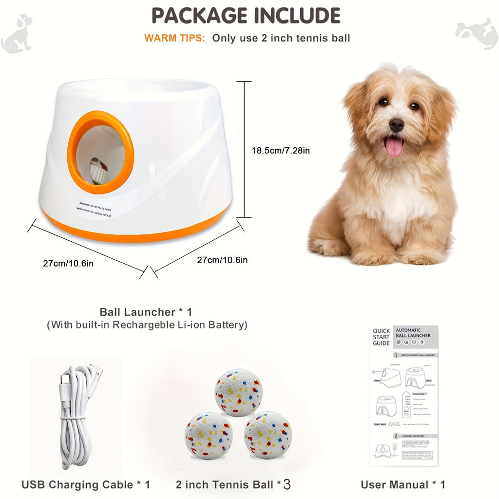 自动狗狗投球器，互动玩具，适合室内外玩耍，具有三种投掷距离（22/33/46 英尺），包括三个 ETPU 球和一个数据线，非常适合中小型犬