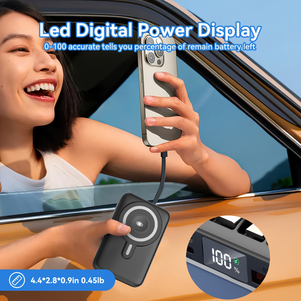3 in 1 Wireless Power Bank for Summer, Featuring a 20000Mah Magnetic Charger with a Digital Display And Stand. This Portable Battery Pack Is Compatible with Mobile Phones, Headphones, And Watches