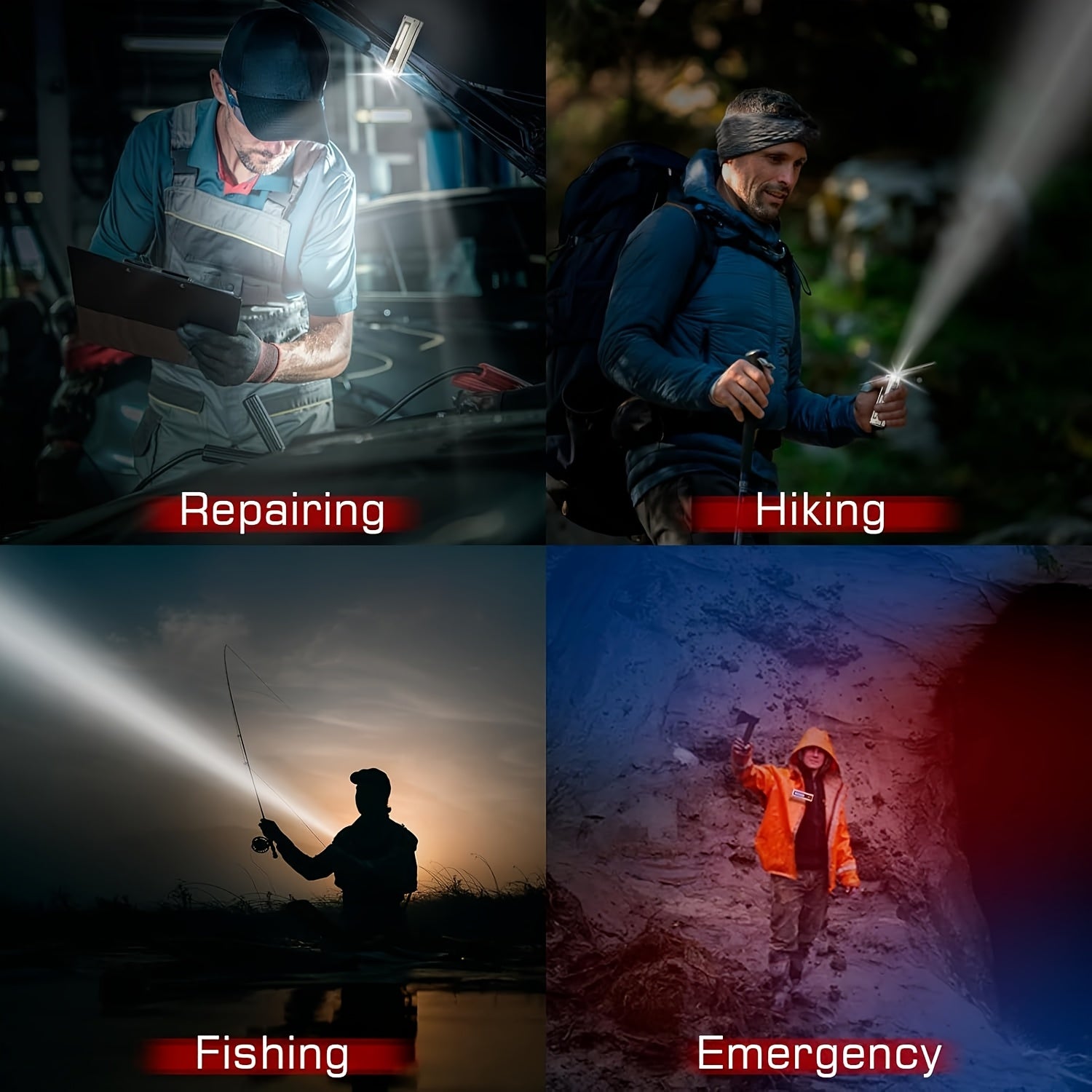 1/2-pack LED rechargeable work light with magnetic base - aluminum housing portable flashlight, suitable for mechanic car repair, emergency - 4 modes floodlight + spotlight
