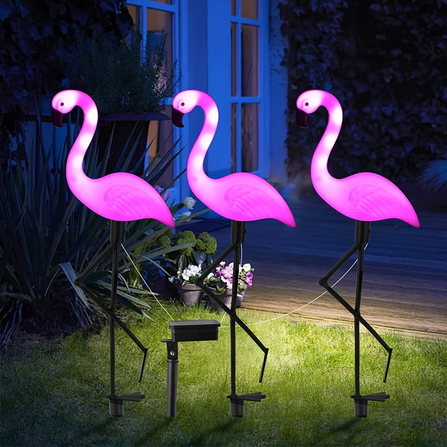 3 Pack Flamingo Solar Light, Outdoor Flamingo Courtyard Decoration, Flamingo Ground Insert Light Solar Powered, Lawn Decorative Garden Ground Stake, Courtyard Pond Ground Backyard Decoration - IP65 Protection Rating