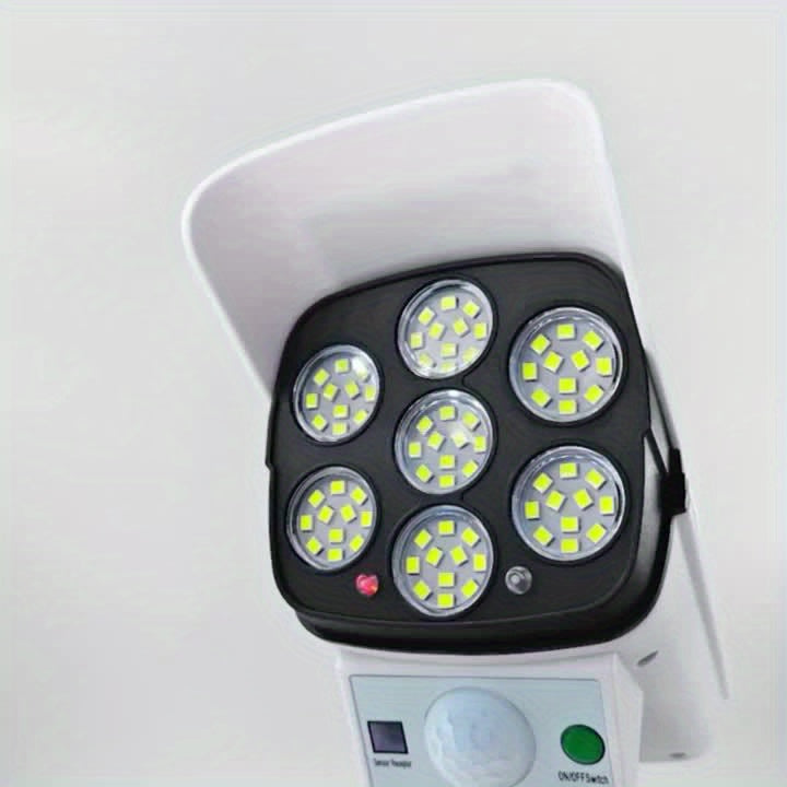 Simulated Surveillance Outdoor Motion Sensor Solar LED Spotlight 77 Lamp Beads High Efficiency Sensor Auto on on Motion Built in Security Deterrent for Porches Gardens Driveways Commercial Use Streets Garages Modern Outdoor Fixture