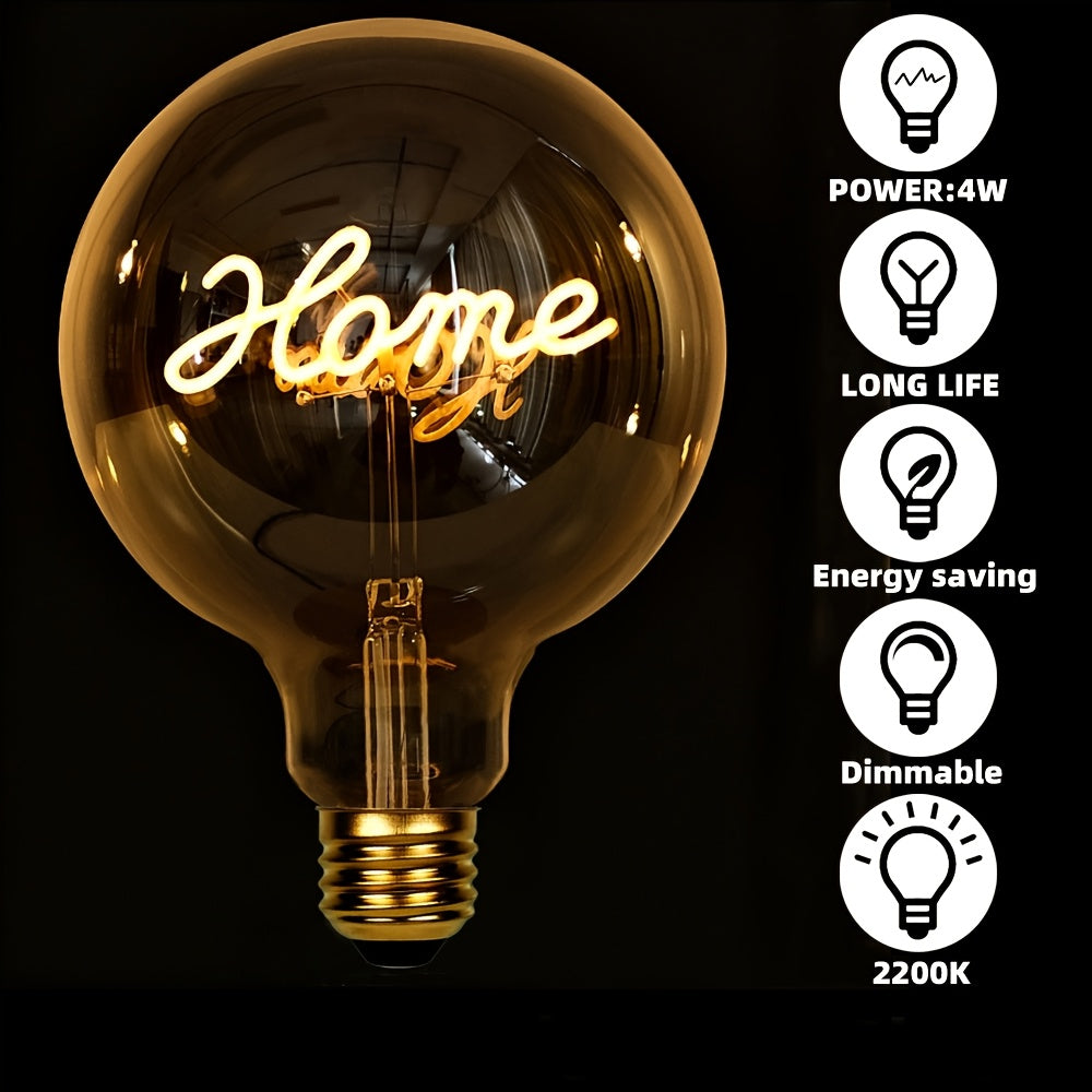 1-pack, globe bulb, vintage globe Edison bulb, HOME letter bulb, amber decorative bulb, G40 LED filament bulb, dimmable, 4W, 2300K warm light bulb, decorative bulb