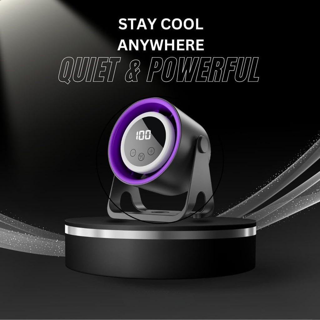 Portable Desktop Fan, 100 Speed Levels Rechargeable with 5 Gear Speed Selection, Quiet Operation Adjustable Fan Head, Compact USB Design Ideal for Home Office Bedroom Outdoor Use