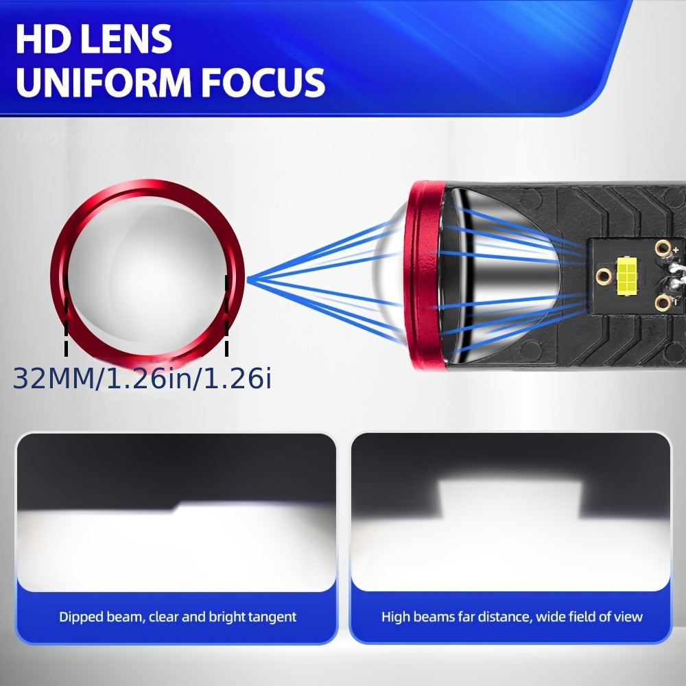 1pc/2pcs H4 LED Projector Headlight Lens, Designed for Left-Hand Drive, with 180W H4 LED Left-Hand Drive Bulb, Compatible with Cars or Motorcycles, Lens LED Light, Suitable for 12V and 24V Systems, 6000K Color Temperature