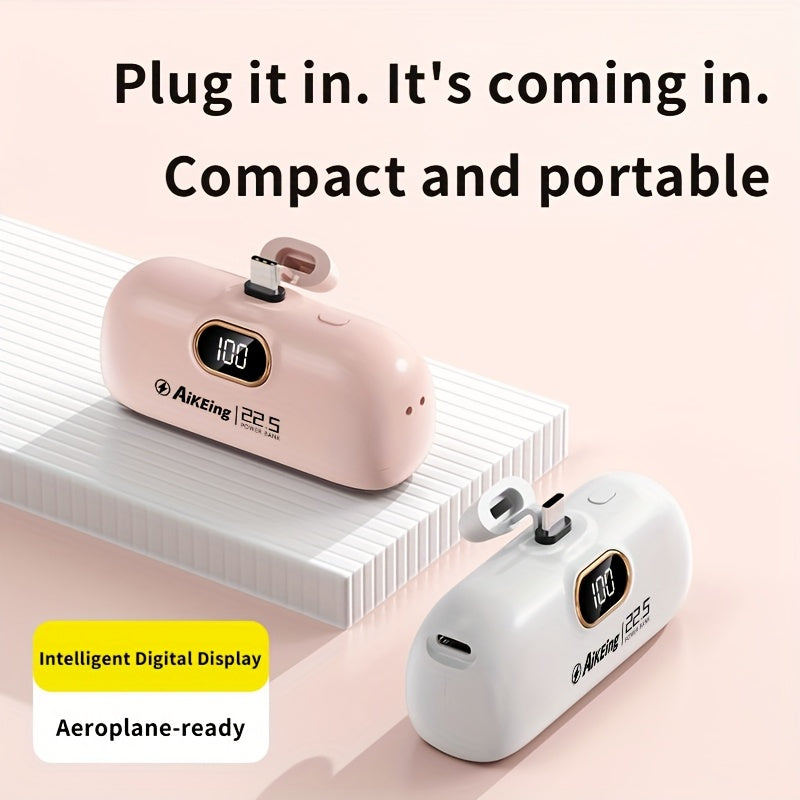 Aikeing 5000mAh 迷你行動電源，iPhone 充電器，內建 Type-C 接頭，適用於 Android 和所有行動裝置的快充行動電源，輕巧旅行充電器，緊急口袋充電器，方便攜帶使用（萬聖節、聖誕節、當地倉庫）