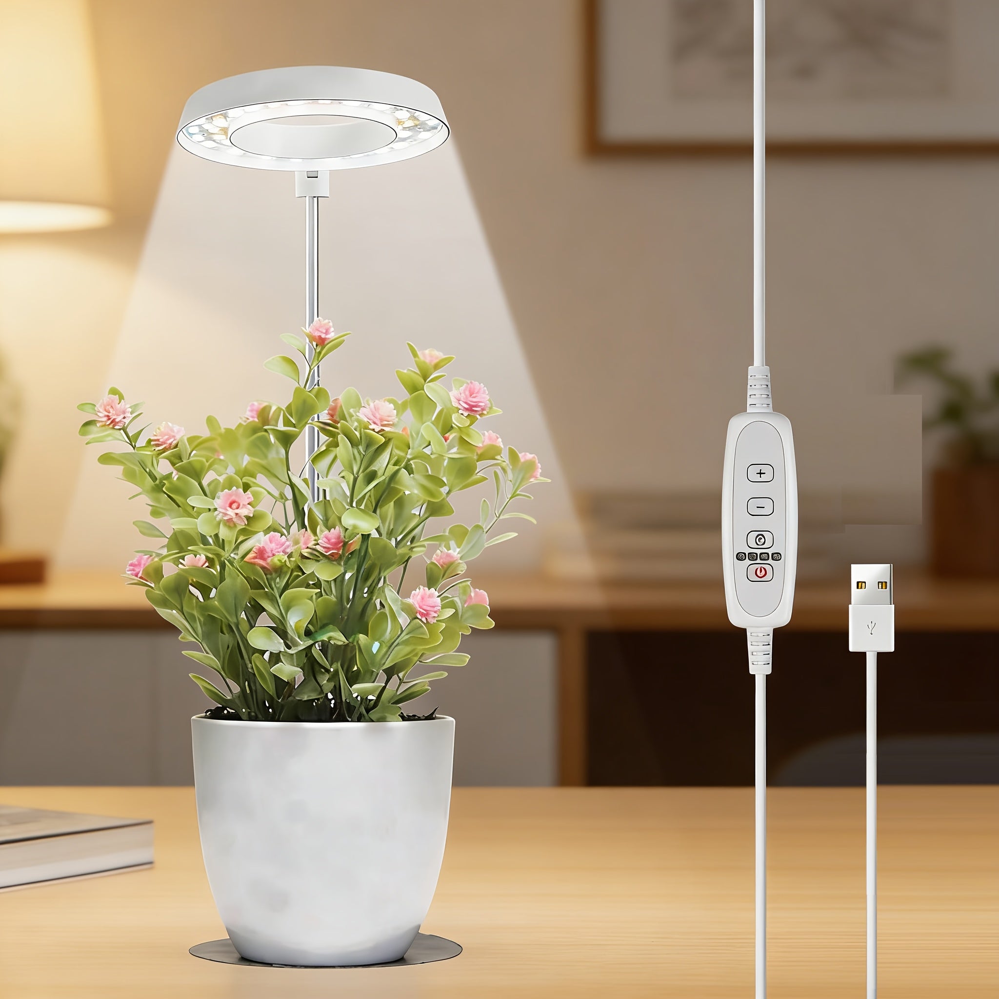 Indoor Simulated Daylight Plant Grow Light, Full Spectrum 6000K Gooseneck Supplement Lamp, Restores Natural Light Effect, Auto On/Off Timer & 5 Brightness Modes, Perfect for Home Potted Plants