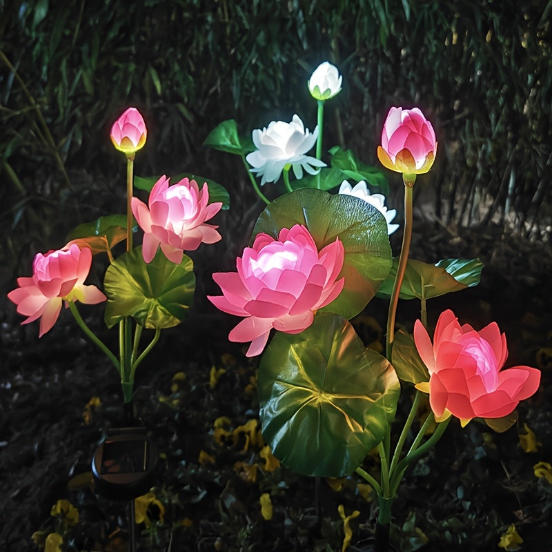 1个升级版3LED大花太阳能粉白莲花灯，适用于节日场景装饰、花园庭院草坪灯、节日氛围、草坪装饰、装饰性太阳能灯、花卉灯设计、低压装饰、耐用金属表面、装饰照明、活动策划者、节日购物者