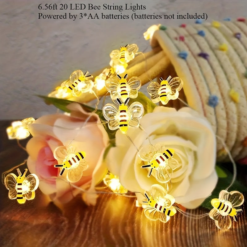 1個小蜜蜂聖誕燈夾，銅線串燈，LED燈串，78.74英寸，20燈