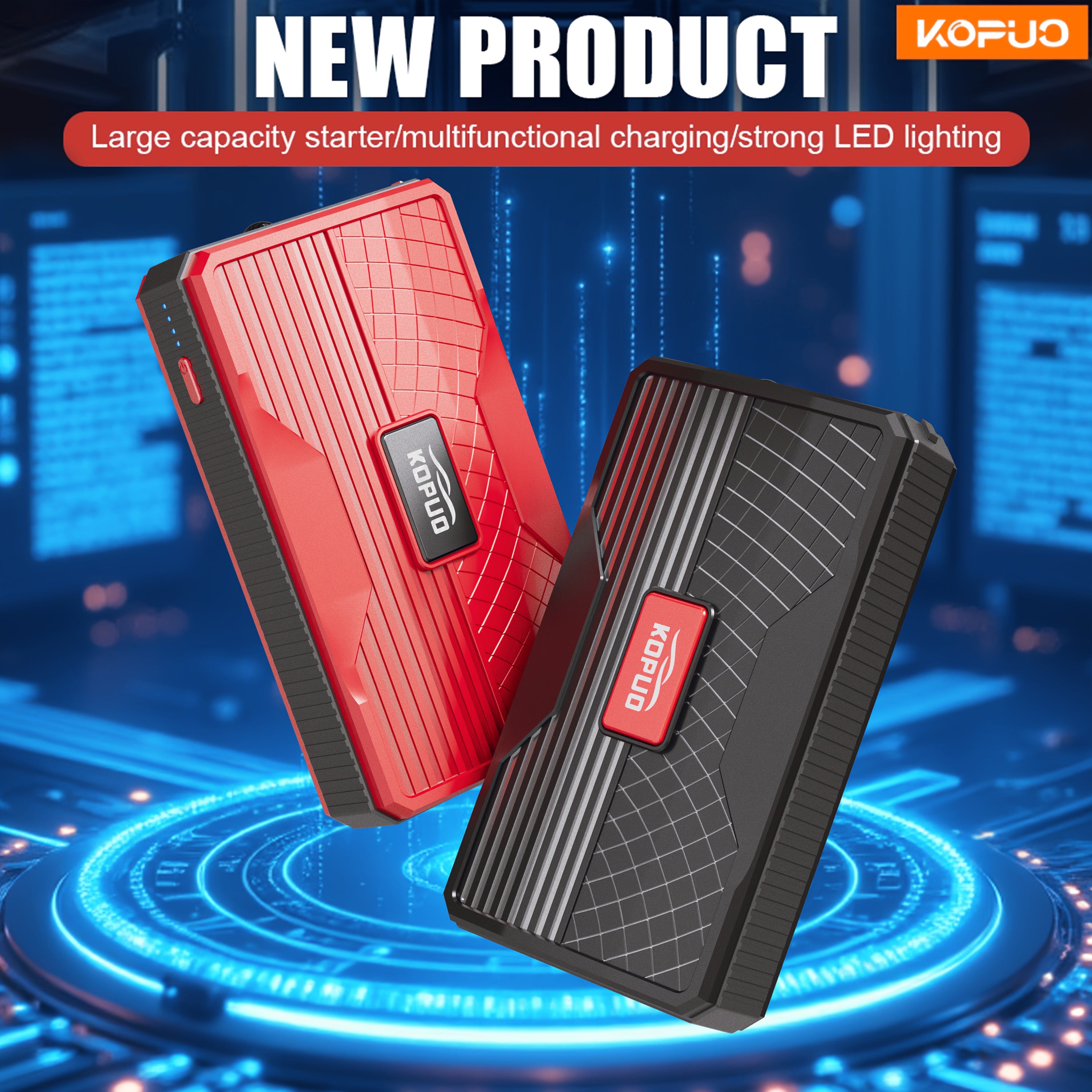 12V Car Battery Jump Starter - 6000A Portable Jump Box for Up to 1.59gal Gas & 1.32gal Diesel Engines, with USB/Power Bank/Dual Output & LED Light + Car Charger