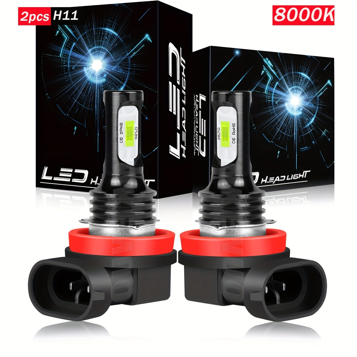 2 LED Headlight Bulbs, 9005/HB3, 9006/HB4, H3, 5202/2504, H11 Fog Light Bulbs, Super Strong 8000K Blue Light, Plug-and-Play Car Headlights
