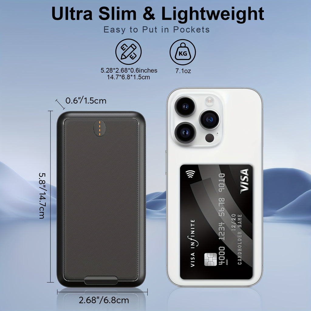 10000mAh Slim Power Bank, Ultra-Compact Portable Charger Dual USB Ports, Battery Pack for Smartphones, Tablets, Heated Clothes And More