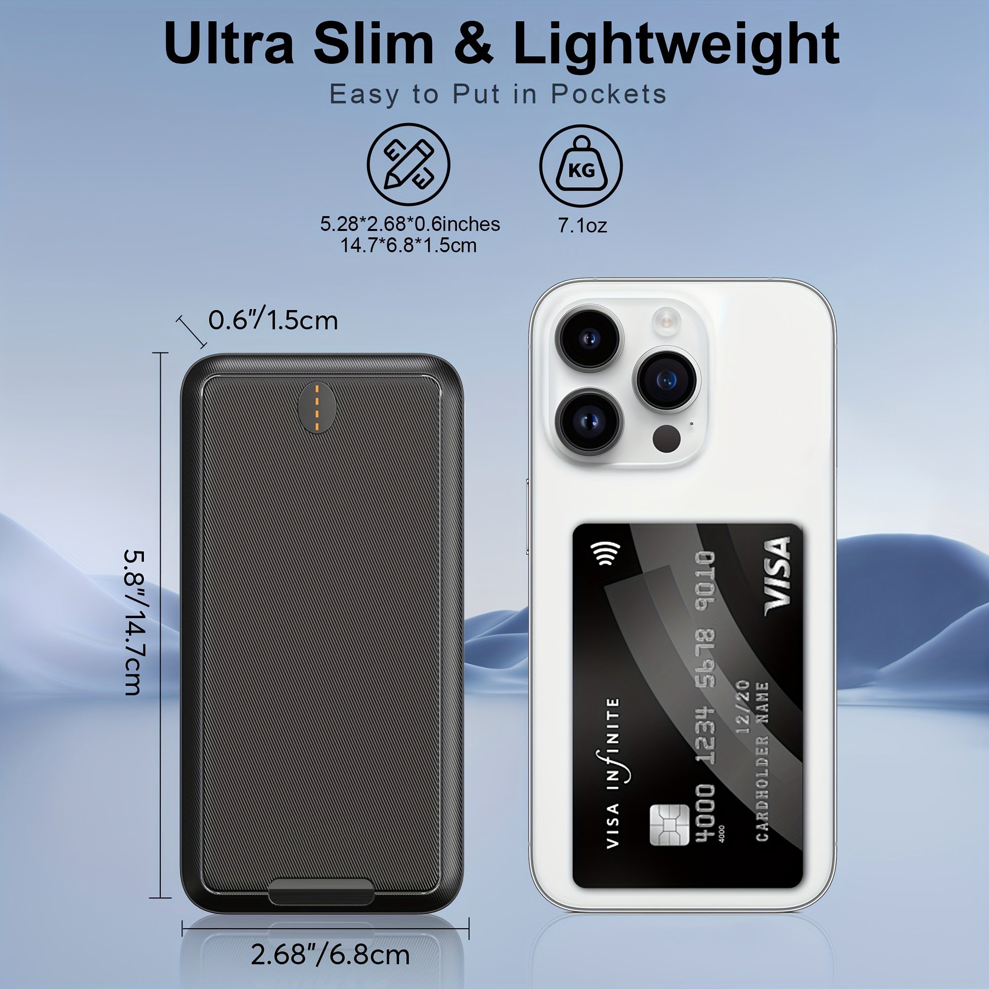 10000mAh Slim Power Bank, Ultra-Compact Portable Charger Dual USB Ports, Battery Pack for Smartphones, Tablets, Heated Clothes And More