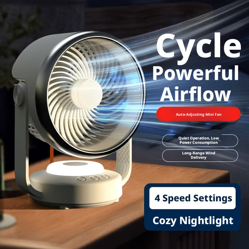 Portable USB Rechargeable Fan with LED Light, Desktop & Wall Mount Dual Use, 4 Speed High Airflow, Ultra Quiet Operation, Perfect for Home Office Bedroom Dormitory, Ideal Summer Gift