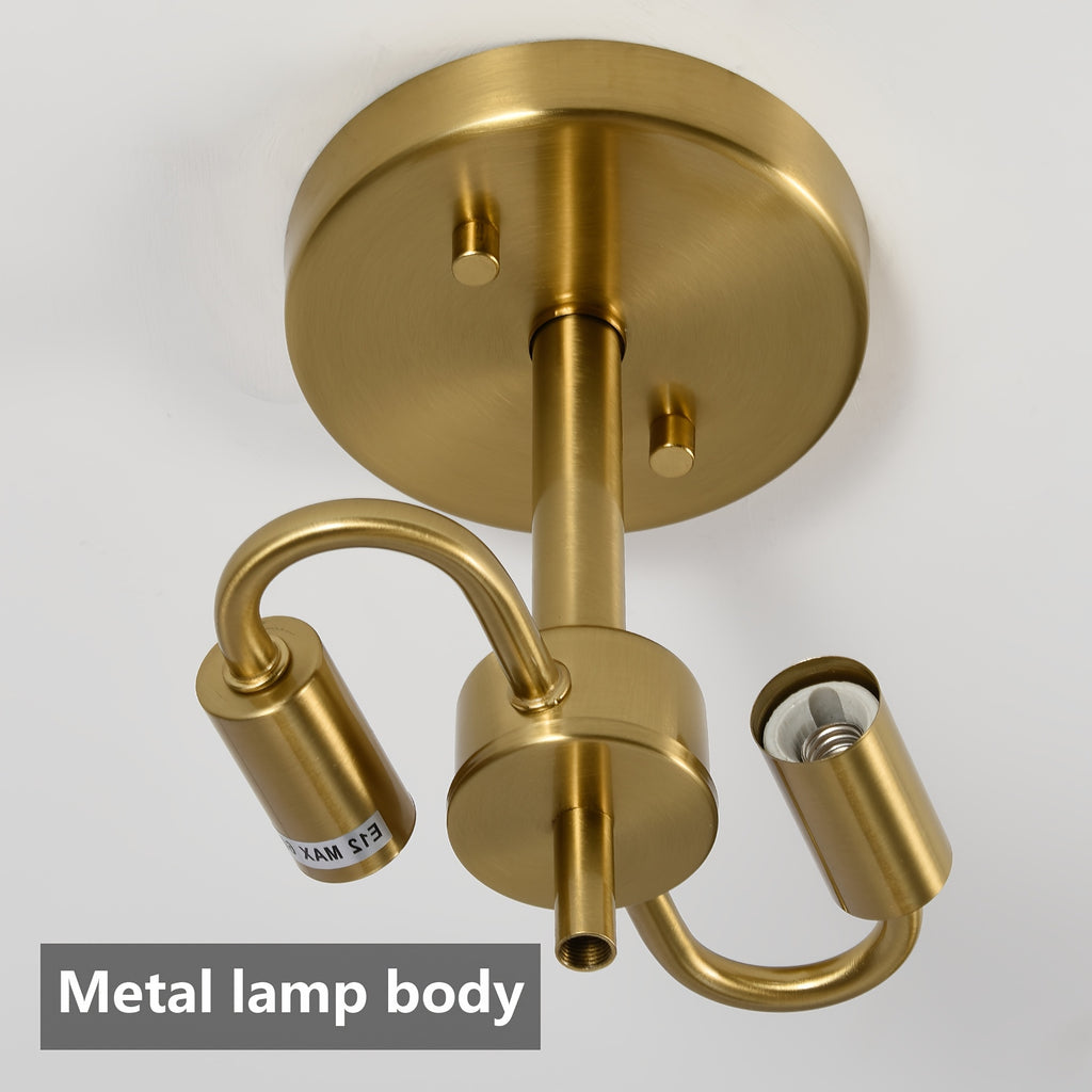 16.5-inch modern semi-flush mount ceiling light (gold), dual-light ceiling light, elegant near-ceiling lighting, with water lily-shaped clear glass lampshade, suitable for bedroom, dining room, entryway and bathroom (E12 base, bulb not included)