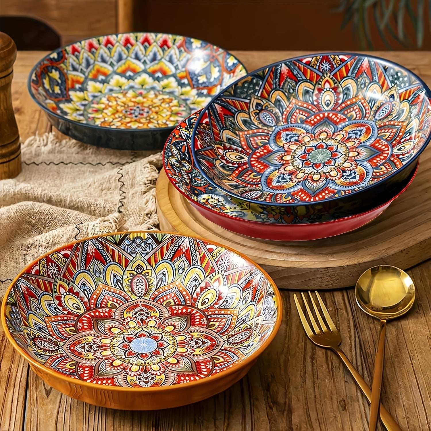 1-Piece Bohemian Floral Theme Ceramic Dinner Plate – 8-Inch Round Decorative All-Season Tableware, Perfect for Steak, Pasta, Breakfast – Microwave Safe Ceramic Dishware – Great for Christmas Gifts, Restaurant & Home Use