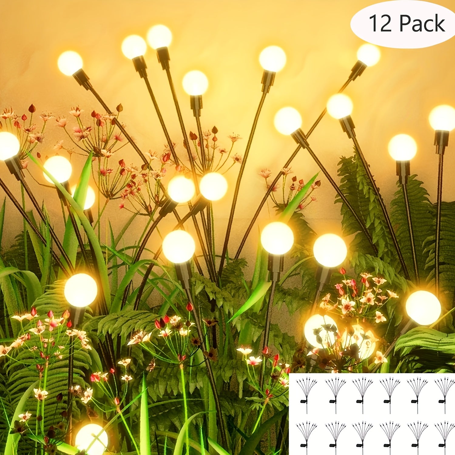 Solar Courtyard Light, 2/4/6/10/12 Pack Solar Outdoor Light, Outdoor Decorative Light, IPX5 Waterproof Swinging Solar Light, Firefly Light for Yard & Pathway, Large Bulb Swinging Solar Light