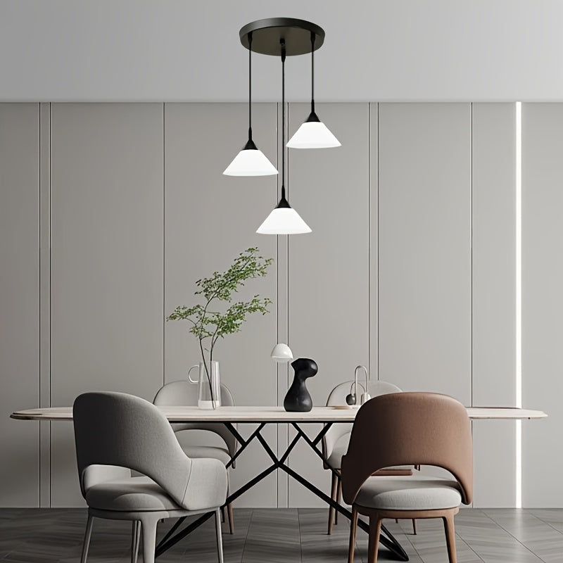 Iron and Plastic Lampshade Dining Room Pendant Light, Nordic Table Bar Light, 3-Head Kitchen Island Pendant Light, E27 Socket, Bulb Not Included