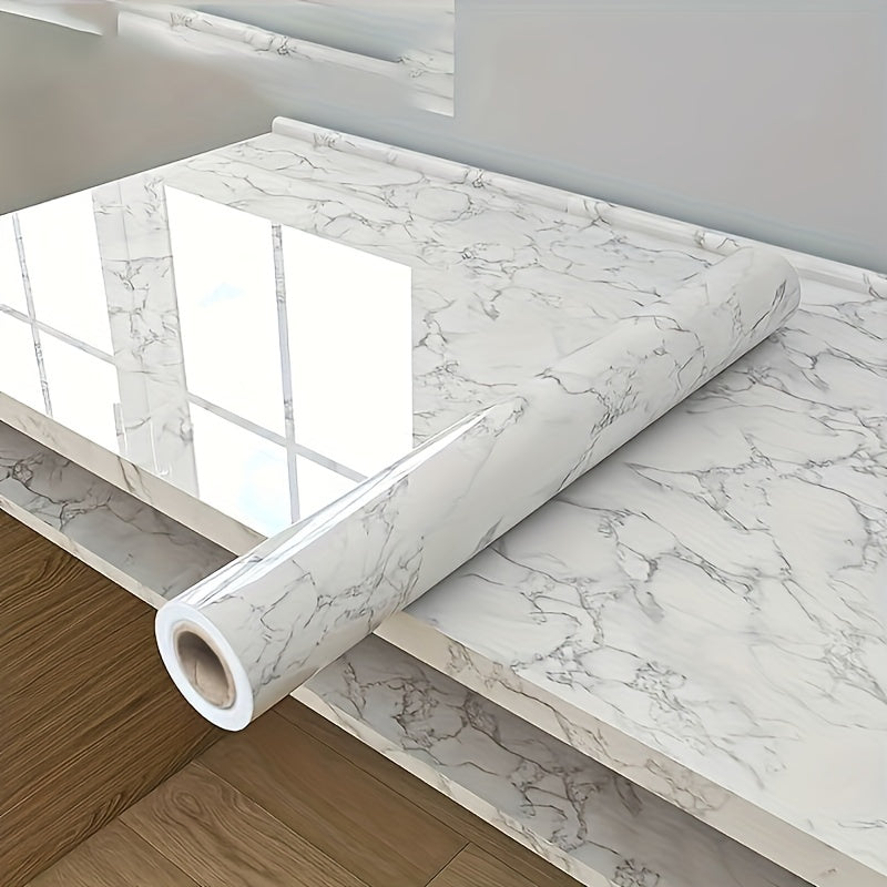 光滑表面、大理石纹自粘壁纸卷 - 防水、耐热耐油，适用于厨房和浴室，易于应用的家具翻新贴纸
