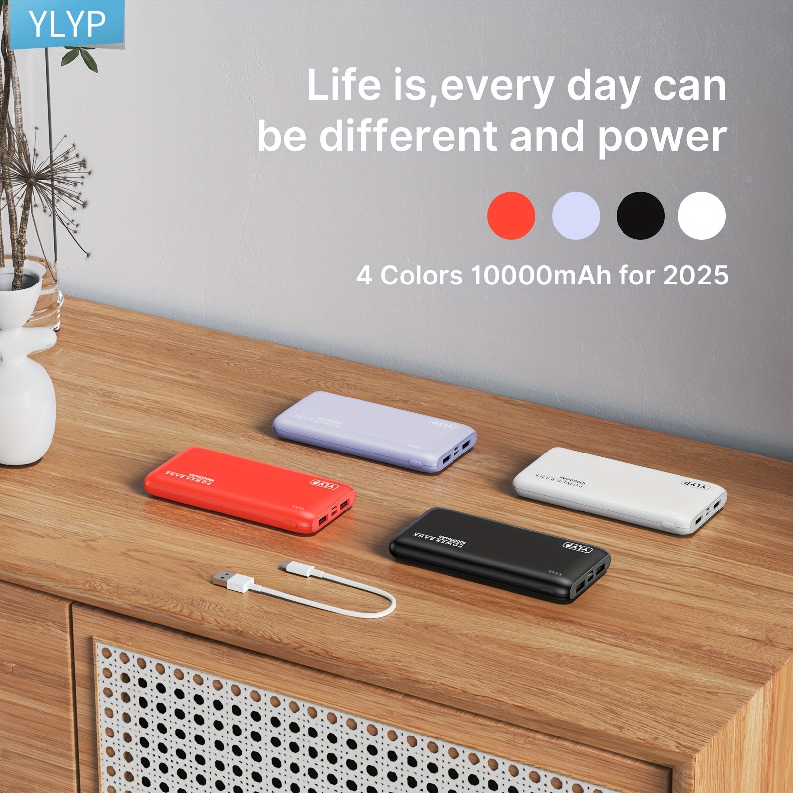 YLYP 1pc Ultra Slim 10000Mah Portable Charger Power Bank, Featuring an LED Light Display, Designed for Travel/Outdoor Emergency Backup, Dual USB Output, Type-C/Micro Input Interface